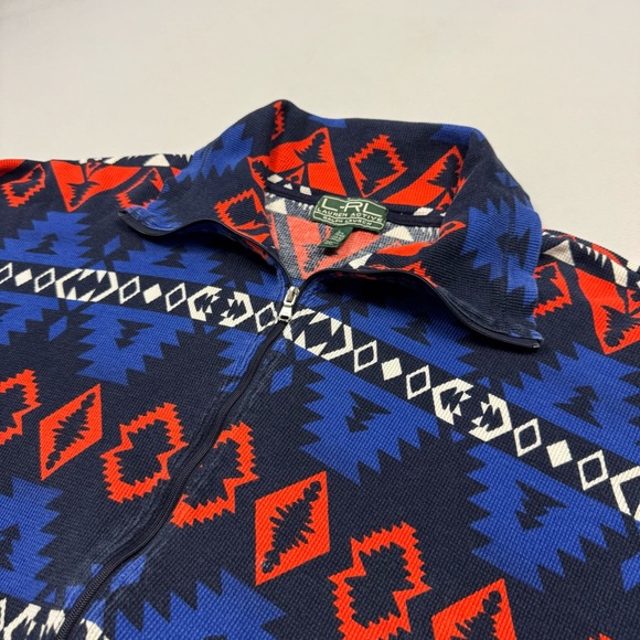 Lauren Ralph Lauren Womens Full Zip Waffle Thermal Southwestern Multicolor Large - Picture 1 of 11